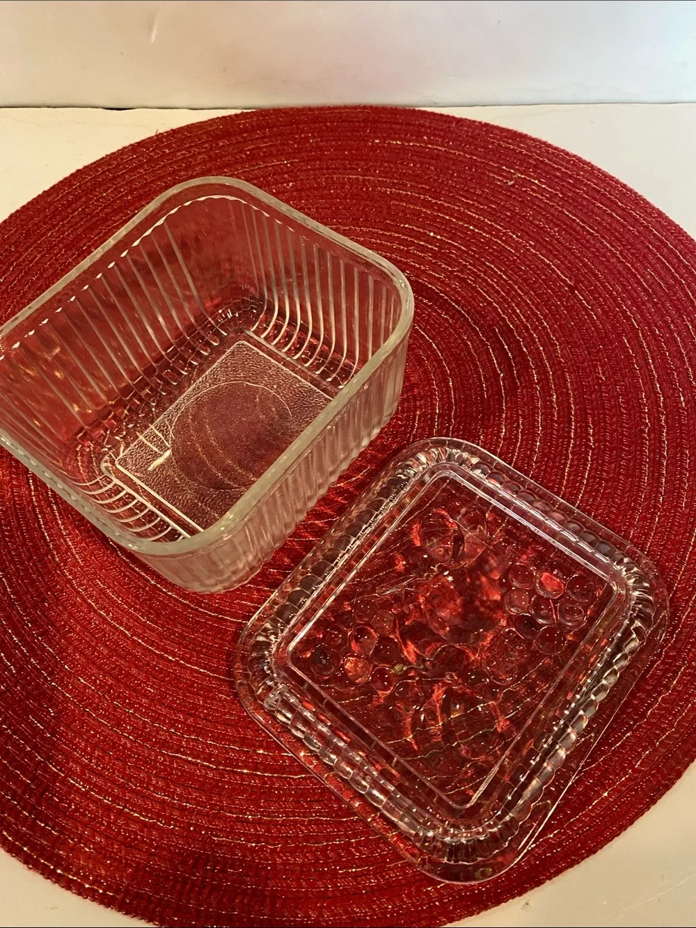 Vintage Federal Glass Ribbed Refrigerator Storage Dish with Lid